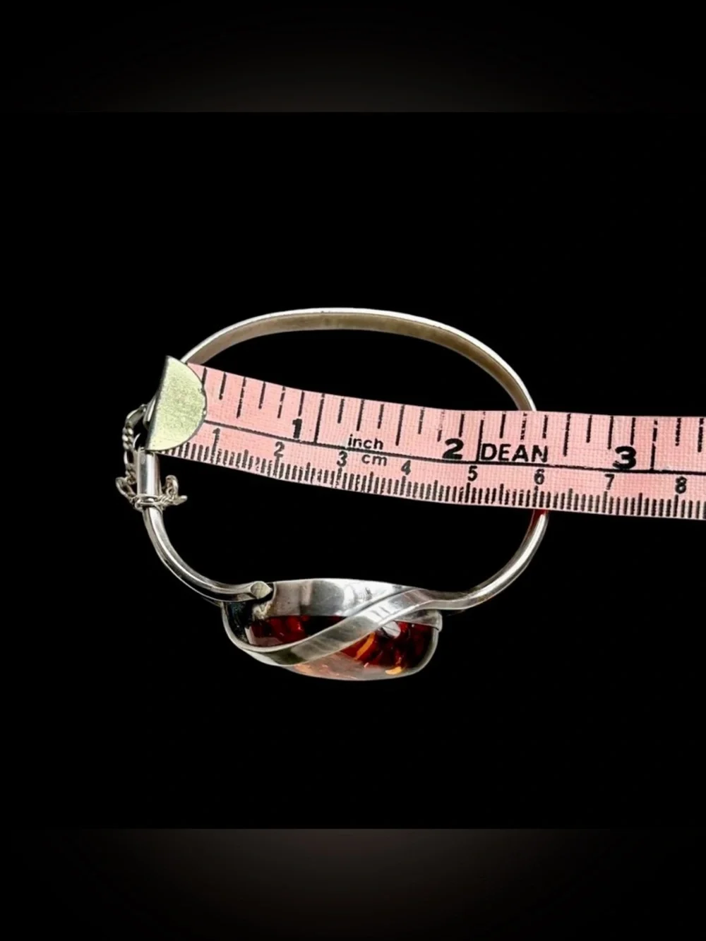 Oversized Baltic Amber & Sterling Silver Modernist Cuff Bracelet (Vtg) - Picture 8 of 15